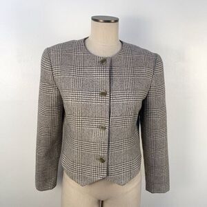 VTG That's Me Plaid Cropped Button Fitted Structured Blazer Jacket Preppy Chic